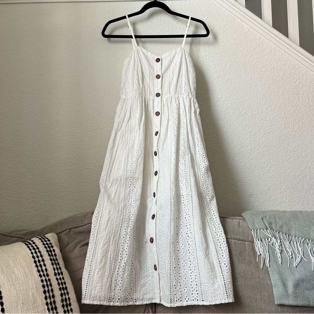 white lace button down midi dress